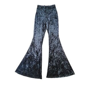 Black Crushed Velvet Bell Bottom Flare Pants High Rise boho goth vamp Wednesday
